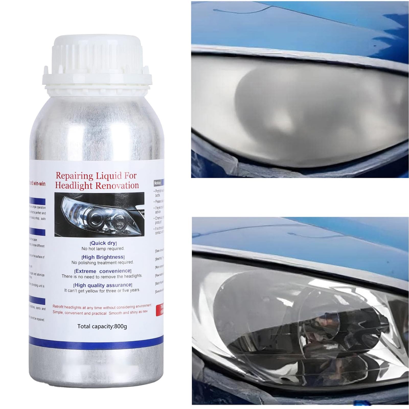 Summer Sale,Auto Headlight Repair Kit, Yellow Brightener Coating, 600ml, Easy Maintenance, High Efficiency, for Cars, Trucks, SUVs, Quick Fix, Refurbishment Solution Lightweight|Plastic,Silver